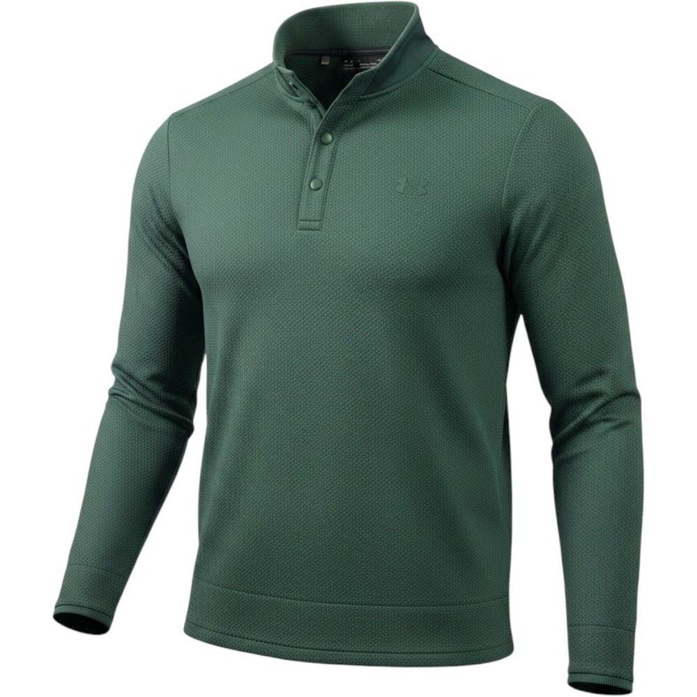 Under Armour Golf ColdGear Mens Green Waffle Knit Snap Mock Neck Pullover LG